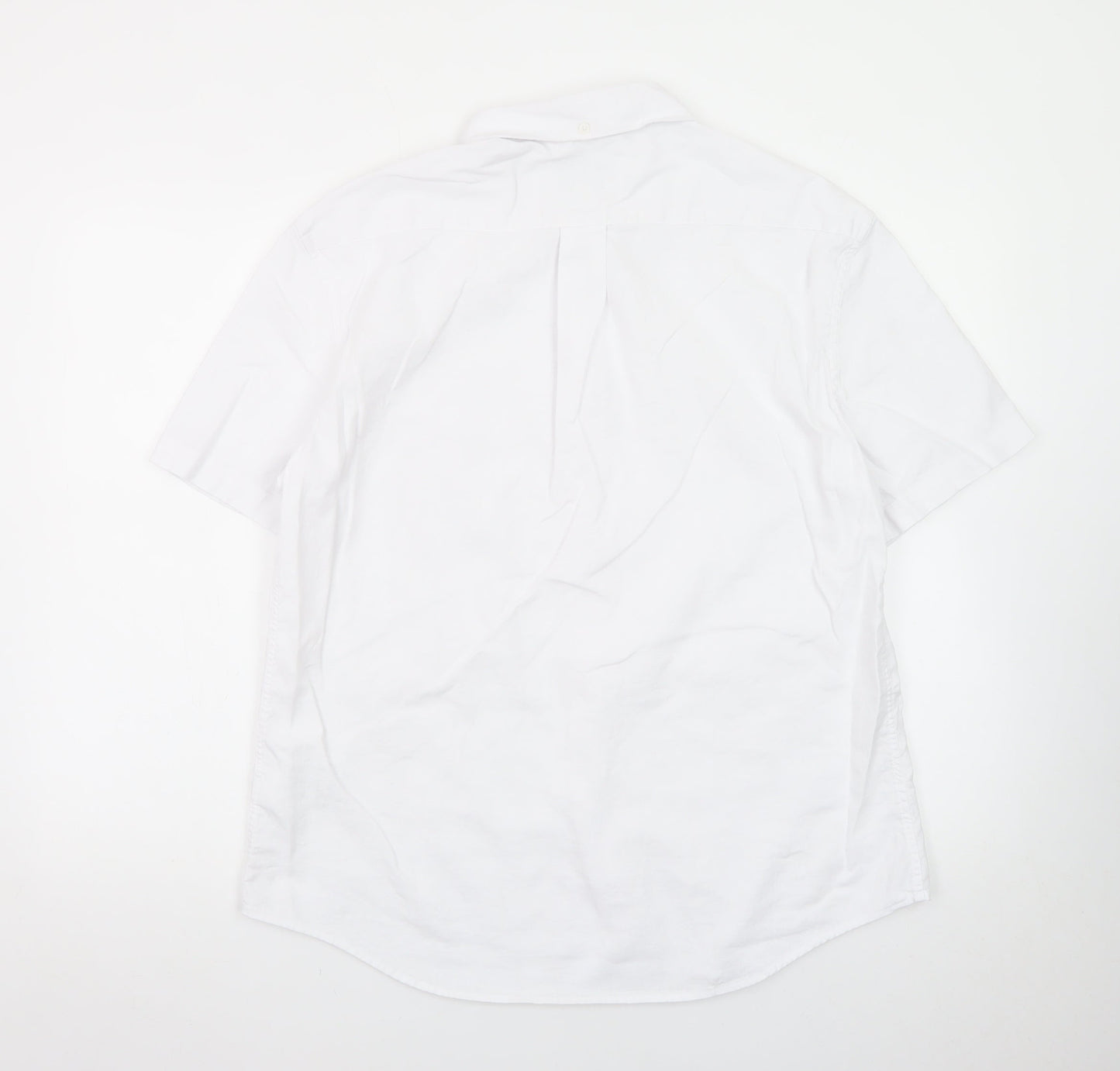 Marks and Spencer Men's White Linen Blend Short Sleeve Button-Up Shirt Size L