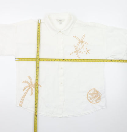 Marks and Spencer Women's White Embroidered Cotton Button-Up Shirt Size 12