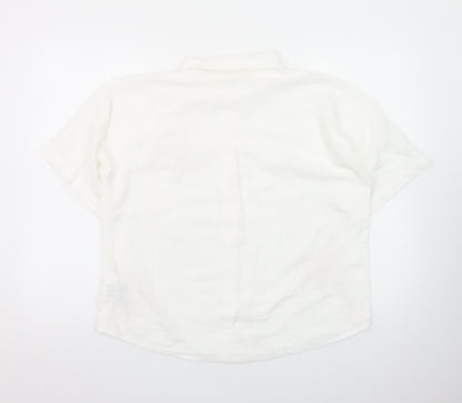 Marks and Spencer Women's White Embroidered Cotton Button-Up Shirt Size 12