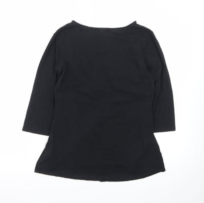 Next Women Black 3/4 Sleeve Tunic Blouse Size 12 Cotton Blend