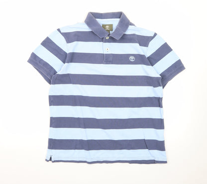 Timberland Men's Blue Striped Regular Fit Cotton Polo Shirt M