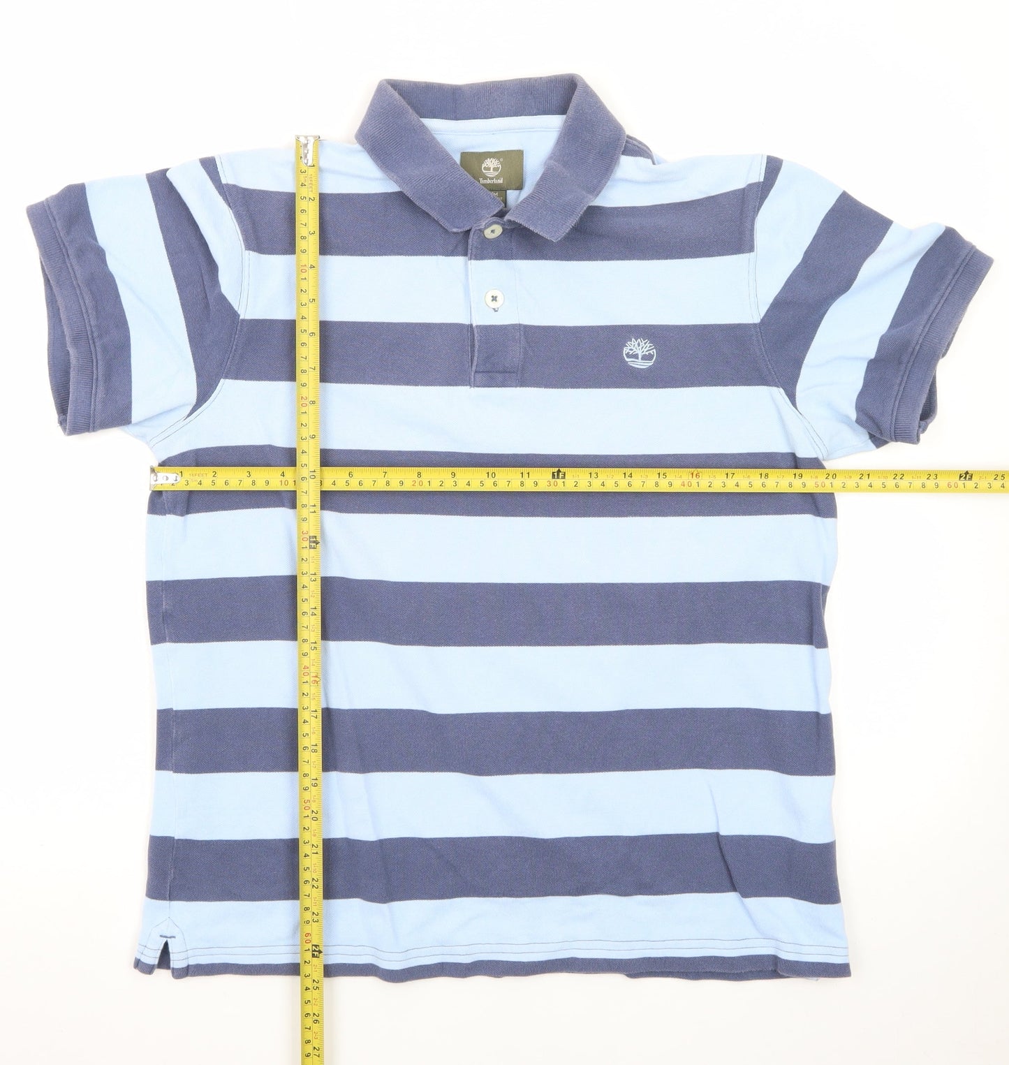 Timberland Men's Blue Striped Regular Fit Cotton Polo Shirt M
