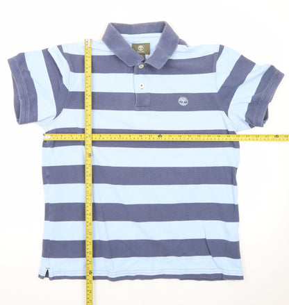 Timberland Men's Blue Striped Regular Fit Cotton Polo Shirt M