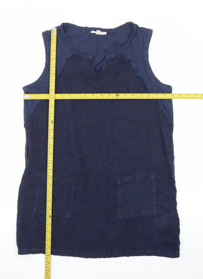 White Stuff Women's Blue Linen Cotton Sleeveless Shift Dress UK 12