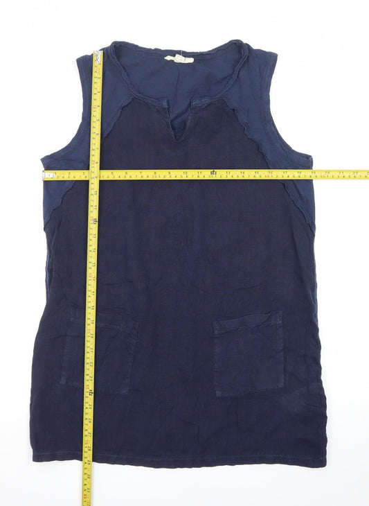 White Stuff Women's Blue Linen Cotton Sleeveless Shift Dress UK 12