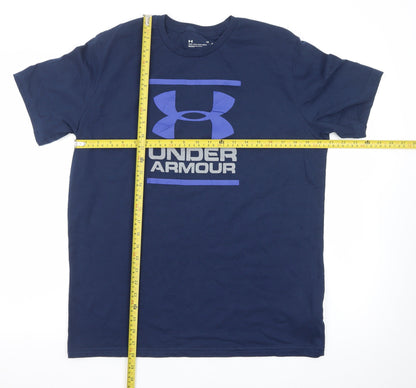 Under Armour Men's Navy Blue Loose Fit Crew Neck Logo T-Shirt Size L