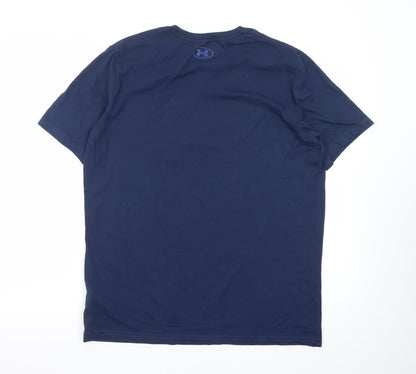 Under Armour Men's Navy Blue Loose Fit Crew Neck Logo T-Shirt Size L