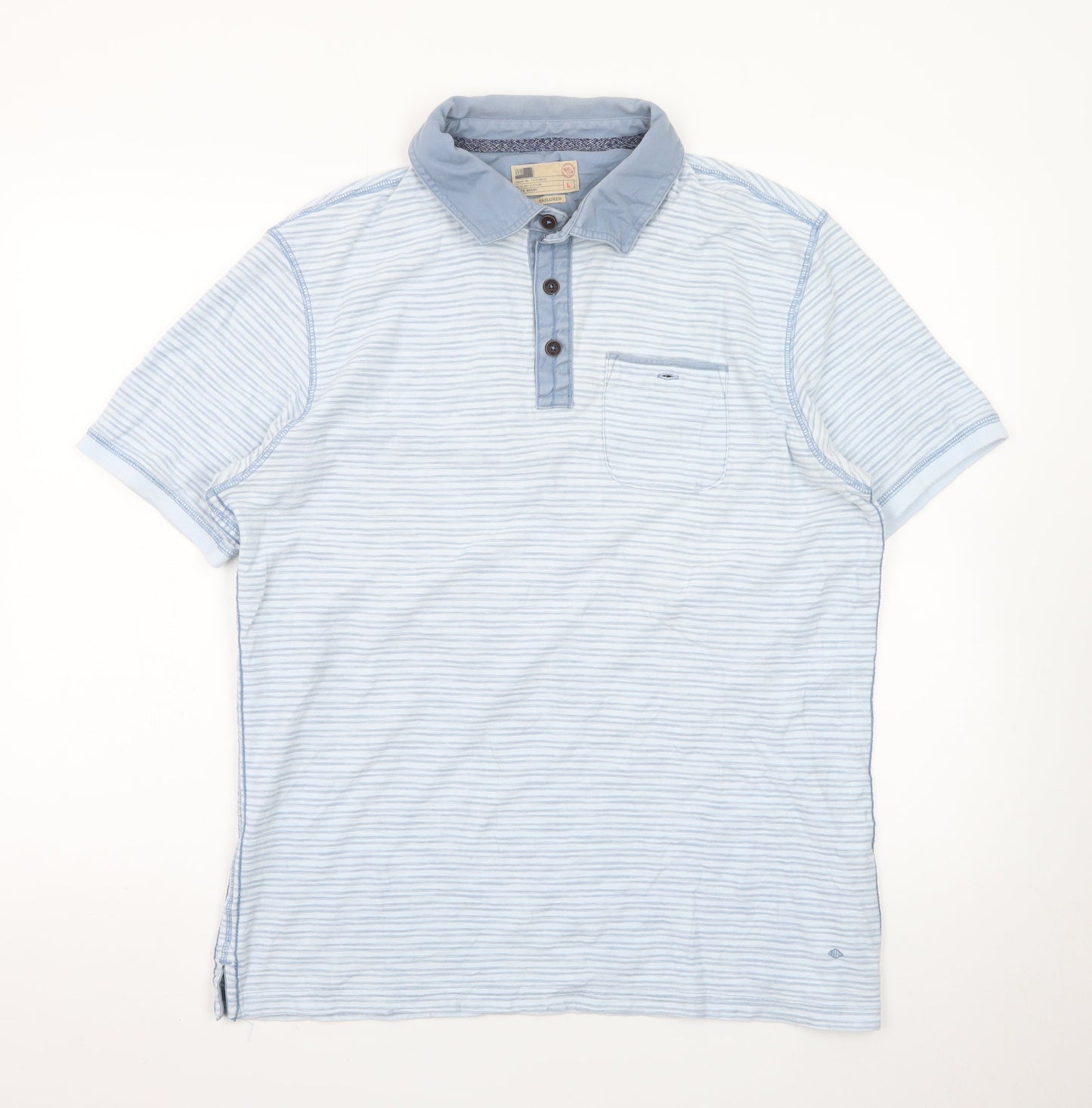 North Coast Men's Blue Striped Cotton Polo Shirt Size L