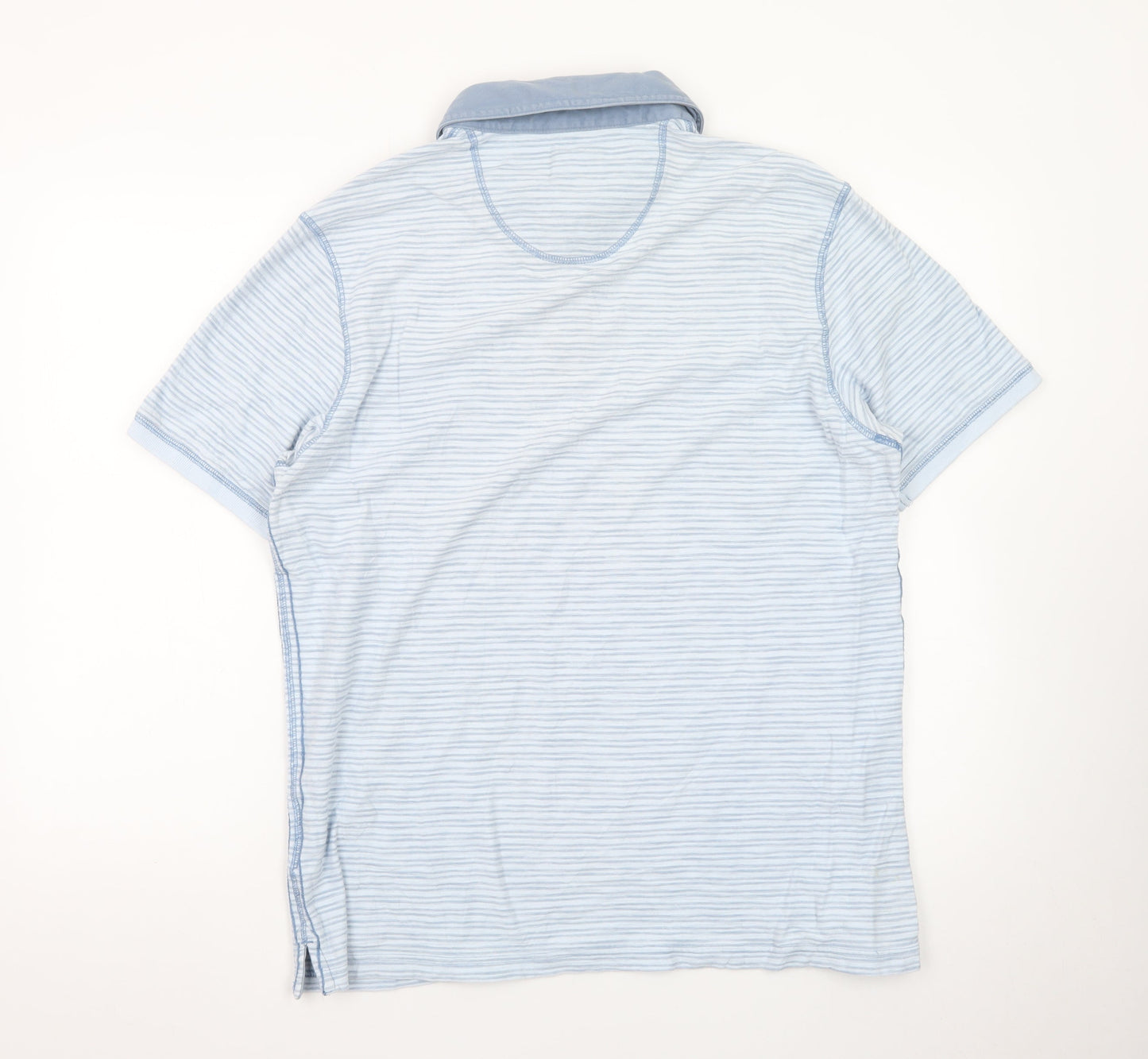 North Coast Men's Blue Striped Cotton Polo Shirt Size L
