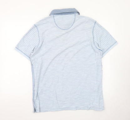North Coast Men's Blue Striped Cotton Polo Shirt Size L