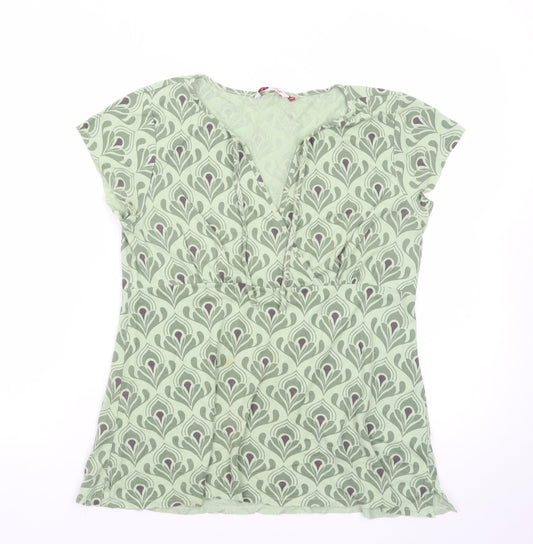 White Stuff Womens Green Floral V-Neck Tunic Blouse Size 16