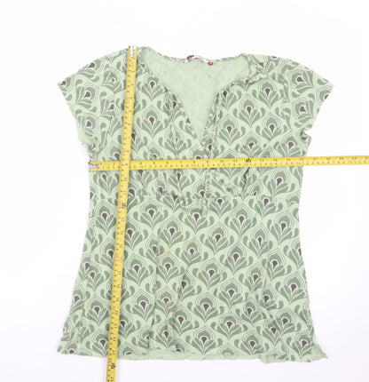 White Stuff Womens Green Floral V-Neck Tunic Blouse Size 16