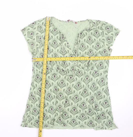 White Stuff Womens Green Floral V-Neck Tunic Blouse Size 16