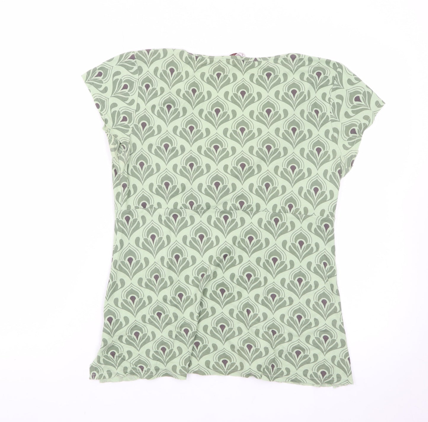 White Stuff Womens Green Floral V-Neck Tunic Blouse Size 16