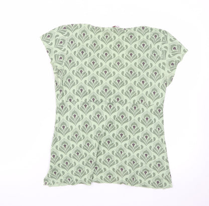 White Stuff Womens Green Floral V-Neck Tunic Blouse Size 16
