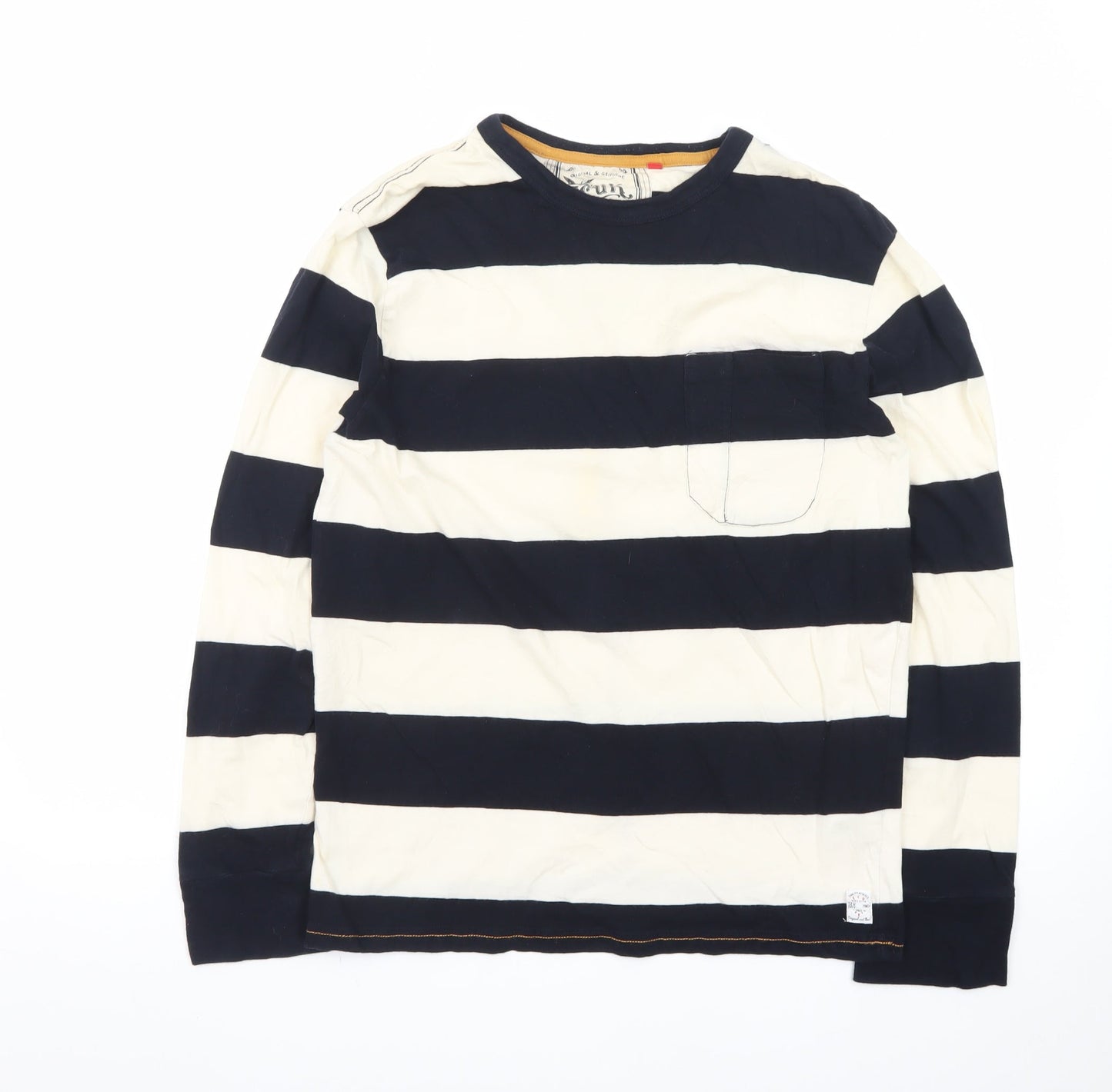 French Connection Men's Black White Striped Long Sleeve T-Shirt L