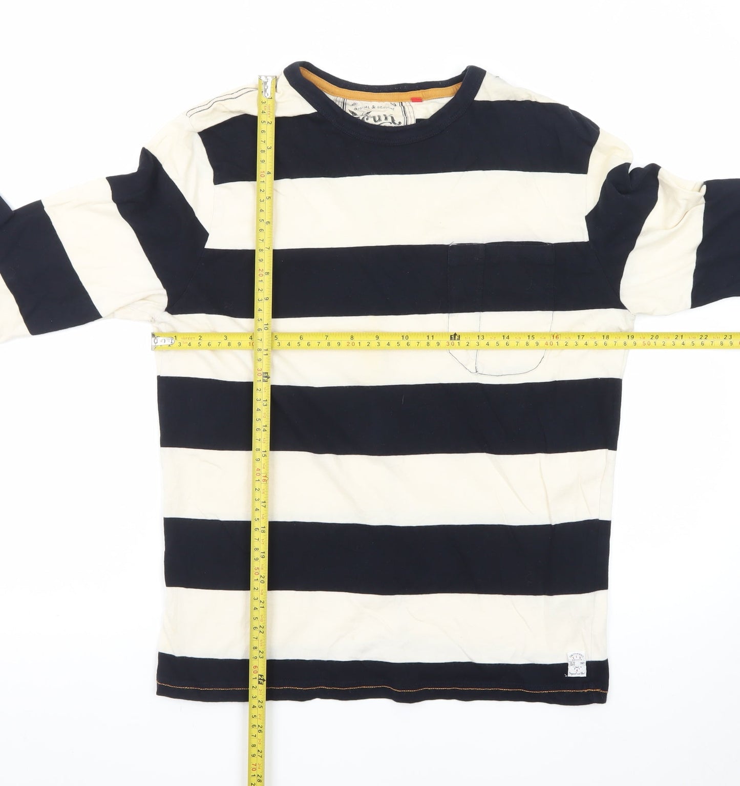 French Connection Men's Black White Striped Long Sleeve T-Shirt L