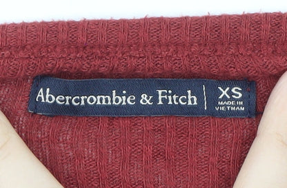 Abercrombie & Fitch Women Red XS Long Sleeve Ribbed Cotton Top