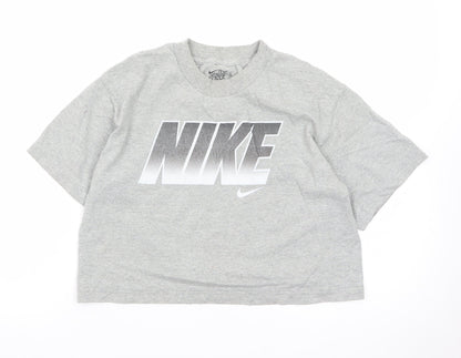 Nike Women Grey Cropped Sports T-Shirt L Short Sleeve Cotton Blend