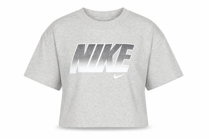 Nike Women Grey Cropped Sports T-Shirt L Short Sleeve Cotton Blend