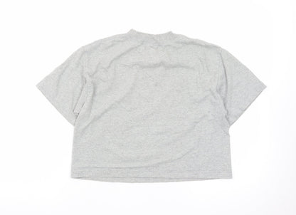 Nike Women Grey Cropped Sports T-Shirt L Short Sleeve Cotton Blend