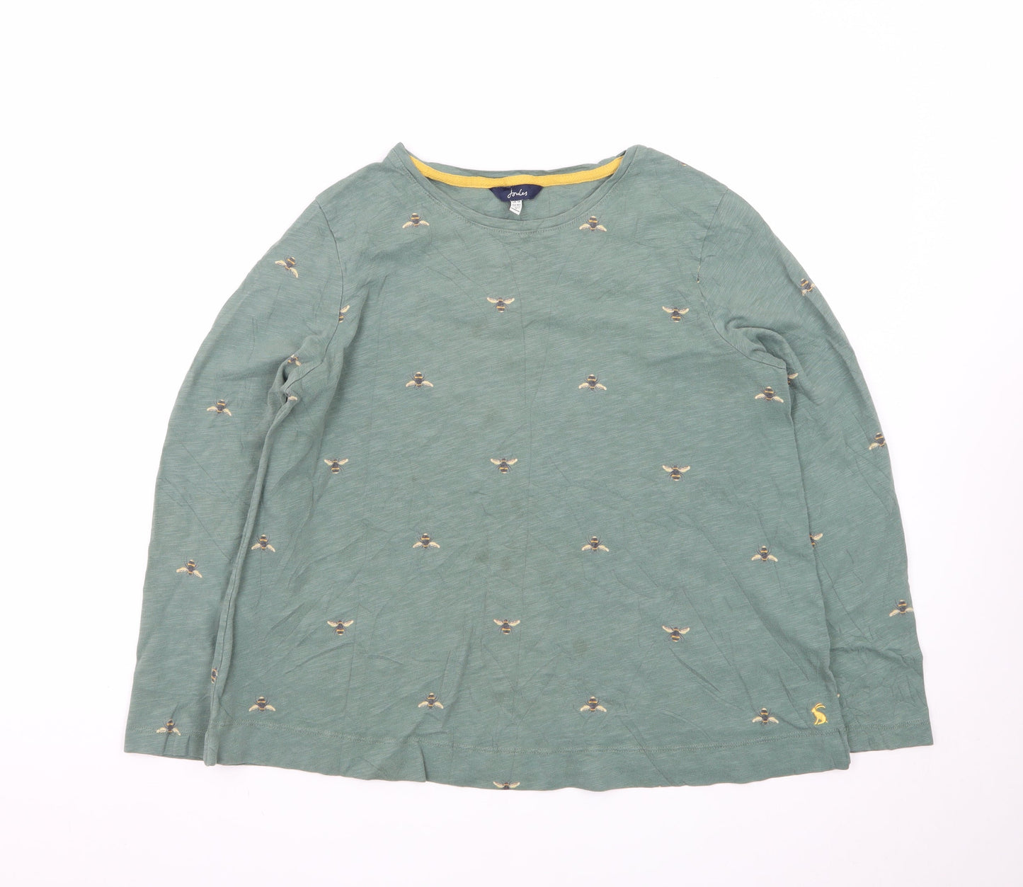 Joules Womens Green Bee Embroidered Long Sleeve Cotton T-Shirt UK 14