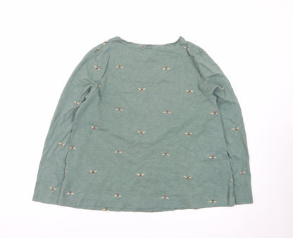 Joules Womens Green Bee Embroidered Long Sleeve Cotton T-Shirt UK 14