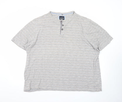 Boston Crew Men's Beige Striped Henley Short Sleeve Cotton T-Shirt 3XL