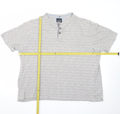 Boston Crew Men's Beige Striped Henley Short Sleeve Cotton T-Shirt 3XL