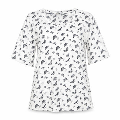 Cotton Traders Women's White Butterfly Print Cotton T-Shirt Size 10