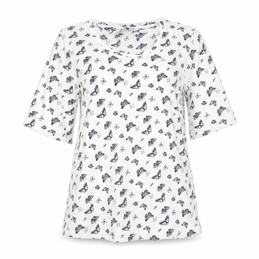 Cotton Traders Women's White Butterfly Print Cotton T-Shirt Size 10