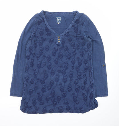 Mantaray Women's Blue Embroidered Cotton Tunic Blouse Size 12