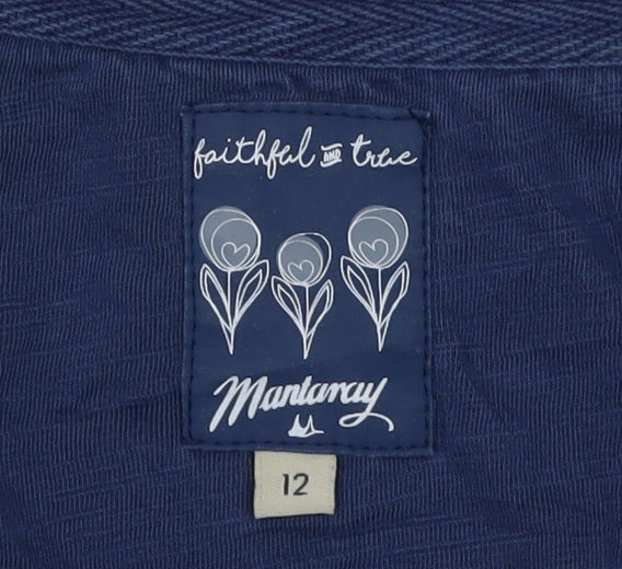Mantaray Women's Blue Embroidered Cotton Tunic Blouse Size 12