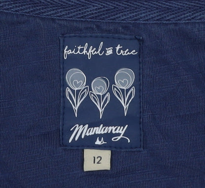 Mantaray Women's Blue Embroidered Cotton Tunic Blouse Size 12