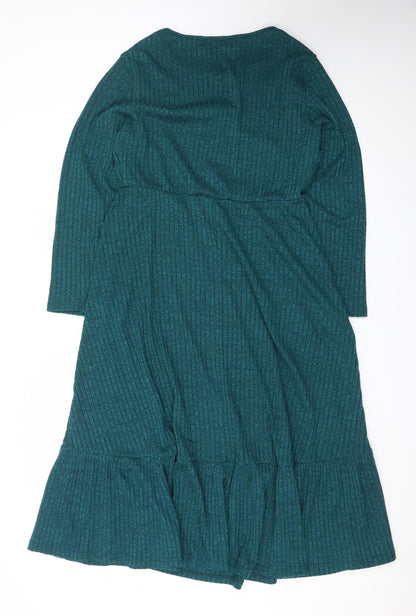 Bloomchic Women Green Size 14 Knit Midi Fit & Flare Dress
