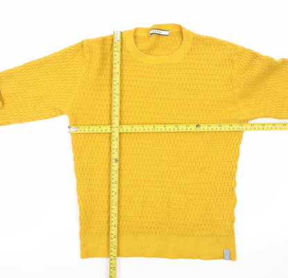 AT.P.CO Men's Yellow Waffle Knit Wool Pullover Jumper Size S