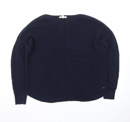 White Stuff Women Blue Cotton Knit Jumper UK 14 Relaxed Fit