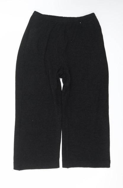 Marks and Spencer Women Black Size 12 Knit Wide-Leg Trousers