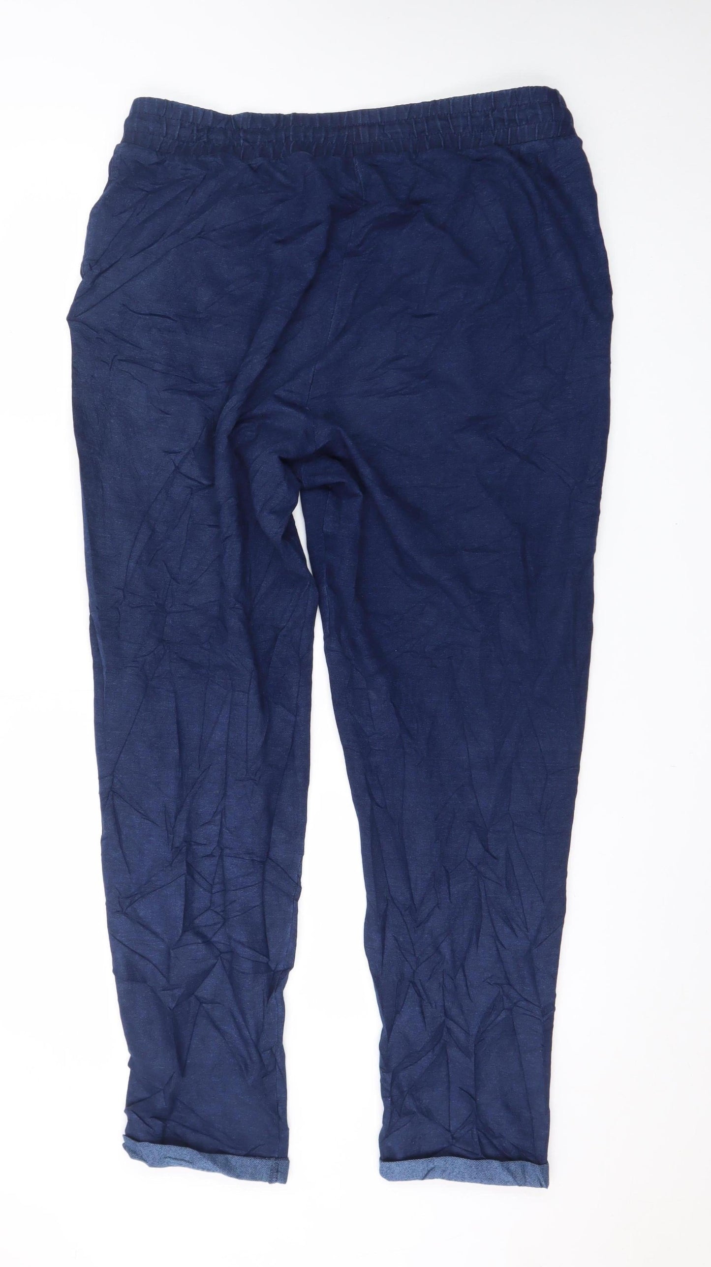 Marks and Spencer Women Blue Linen Relaxed Trousers Size 16