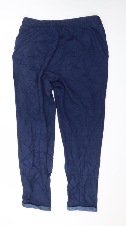 Marks and Spencer Women Blue Linen Relaxed Trousers Size 16