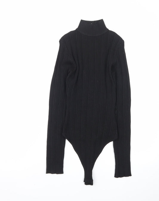 Missguided Women’s Black Ribbed Roll Neck Bodysuit Size 8 Long Sleeve