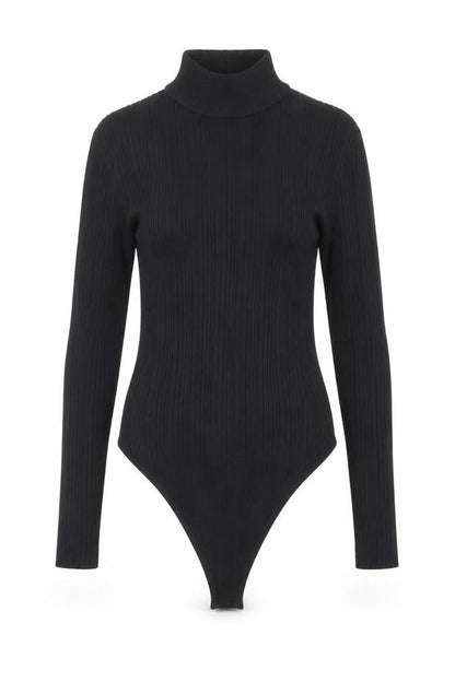 Missguided Women’s Black Ribbed Roll Neck Bodysuit Size 8 Long Sleeve