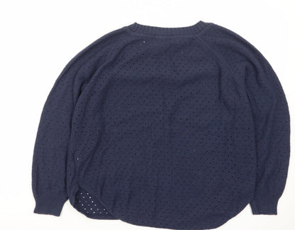 French Connection Women Blue M Open-Knit Cotton Jumper