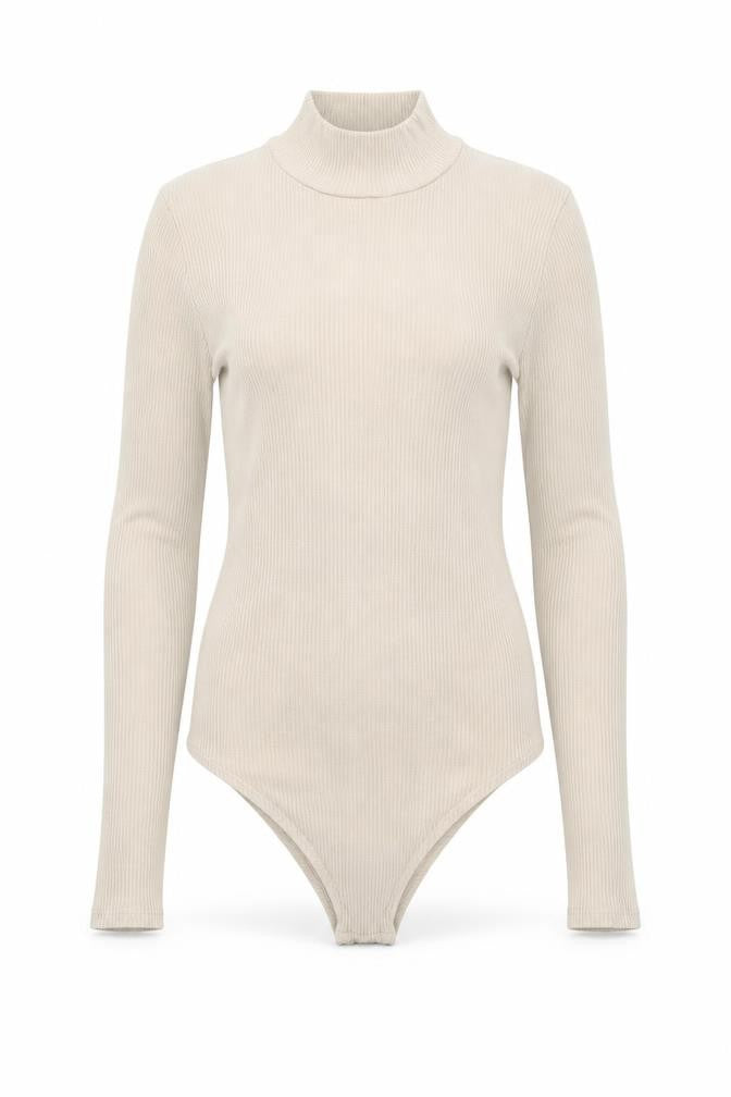 Forever 21 Women's Beige Mock Neck Long Sleeve Bodysuit Size S