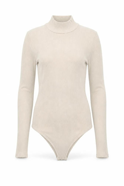 Forever 21 Women's Beige Mock Neck Long Sleeve Bodysuit Size S