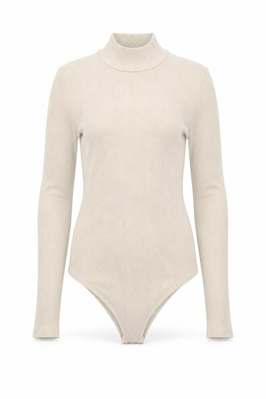 Forever 21 Women's Beige Mock Neck Long Sleeve Bodysuit Size S