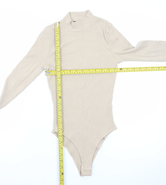 Forever 21 Women's Beige Mock Neck Long Sleeve Bodysuit Size S