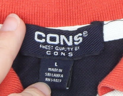 CONS Men's Colourblock Navy Red Polo Shirt Size L Cotton Classic Fit
