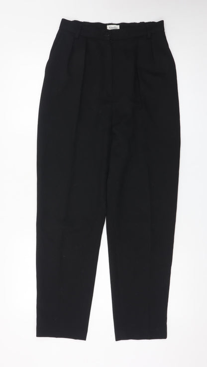 Viyella Petite Womens Black Wool Blend Pleated Tapered Trousers UK 8
