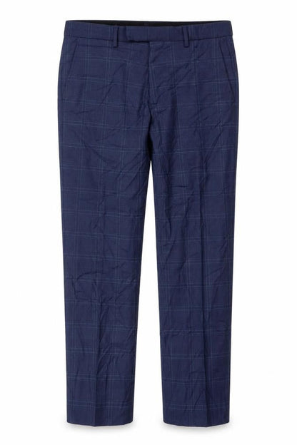 Marks and Spencer Men's Blue Check Slim Fit Formal Trousers 32W 29L